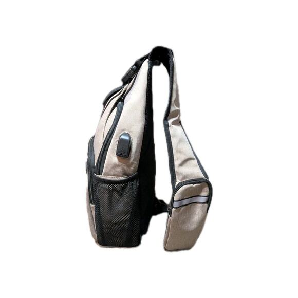 MOSISO Tan Sling Bag With Front Square Pockets And USB Charging Port - Picture 2 of 13